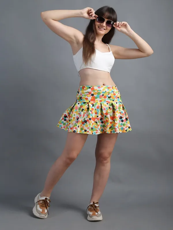 Dots_Printed_Short_Pleated_Mini_Skirt_with_Attached_Inner_Short_Skorts_For_Women