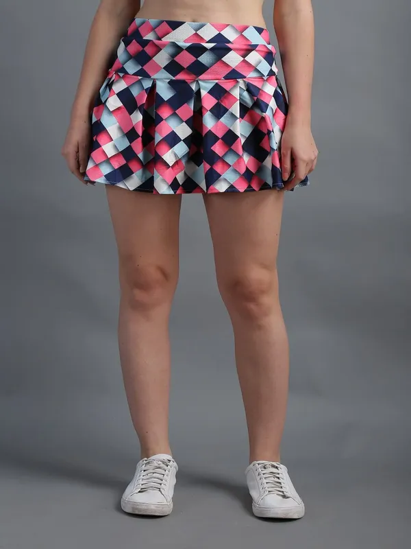 Geomatric_Printed_Short_Pleated_Mini_Skirt_with_Attached_Inner_Short_Skorts_For_Women