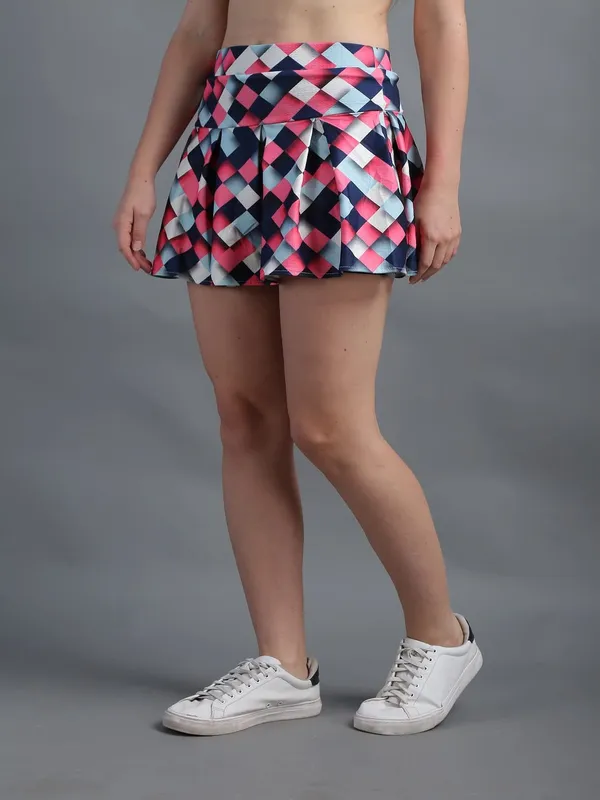 Geomatric_Printed_Short_Pleated_Mini_Skirt_with_Attached_Inner_Short_Skorts_For_Women