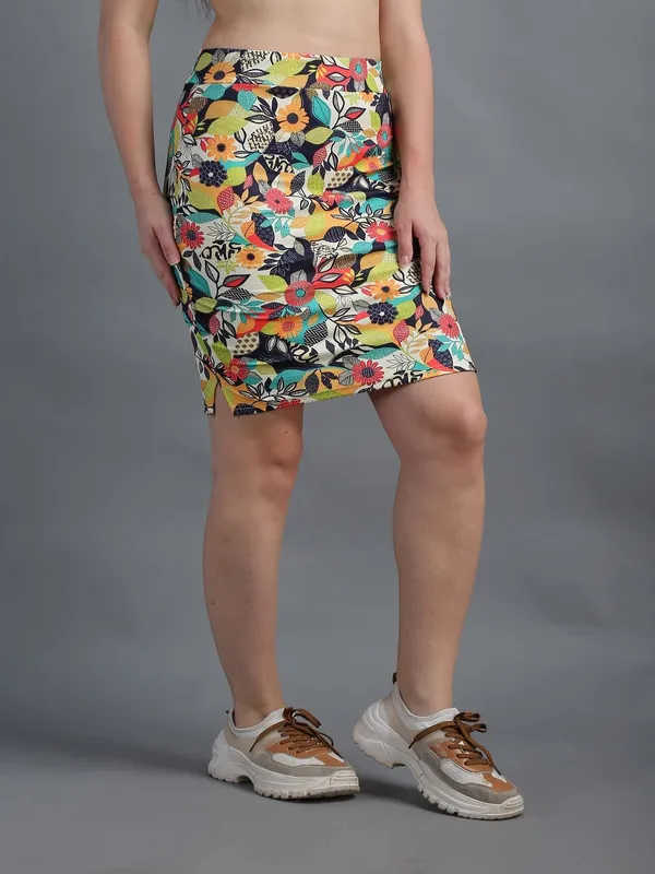 Leaf_Printed_Casual_Knee_Length_Straight_Pencil_Skirt_For_Women