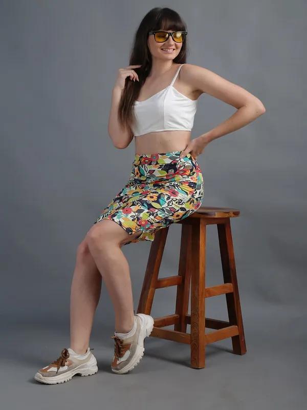 Leaf_Printed_Casual_Knee_Length_Straight_Pencil_Skirt_For_Women