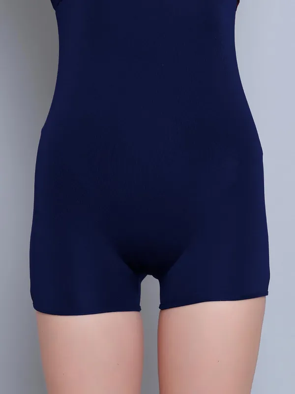 Navy_Blue_Padded_V-Neck_Swim_Dress_For_Women_&_Girls