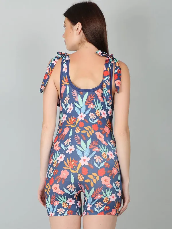 Navy_Floral_Print_Shoulder_Knotting_Legsuit_Padded_One_Piece_Swimwear_For_Women_&_Girls