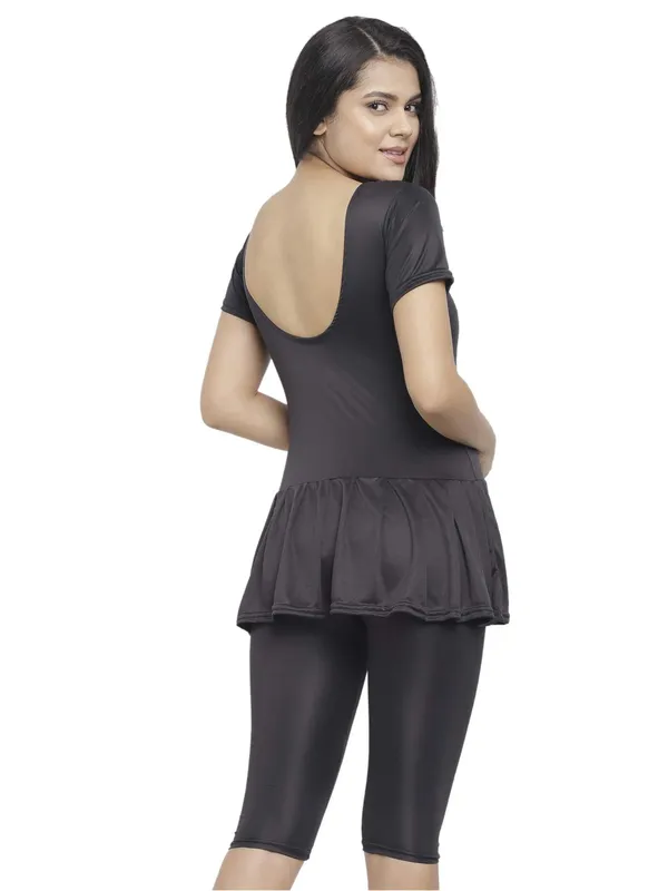 Black_Knee_Length_Frock_Style_Padded_One_Piece_Swimwear_For_Women_&_Girls
