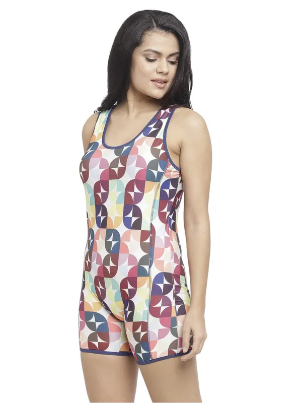 Navy_Yellow_&_Magenta_Romper_Style_Printed_Padded_One_Piece_Legsuit_Boyleg_Swimwear_For_Women_&_Girls