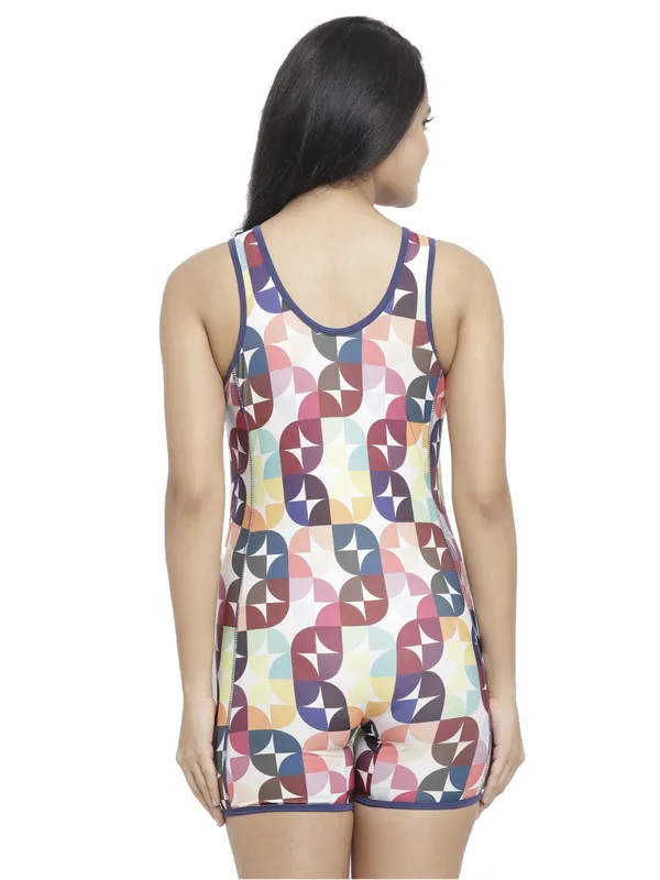 Navy_Yellow_&_Magenta_Romper_Style_Printed_Padded_One_Piece_Legsuit_Boyleg_Swimwear_For_Women_&_Girls