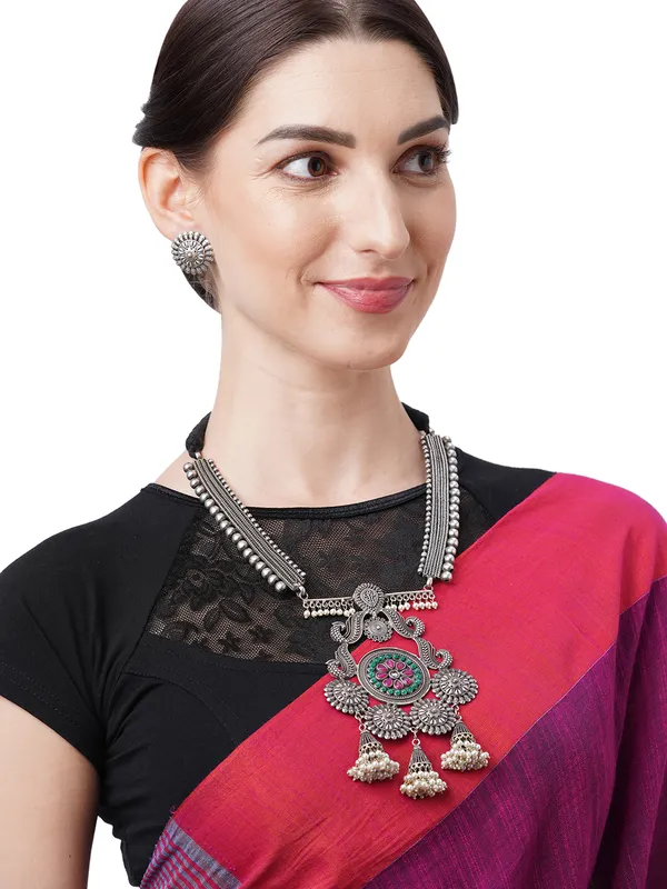 Women_Silver__Maroon_Kundan_Oxidised_Jewellery_Set