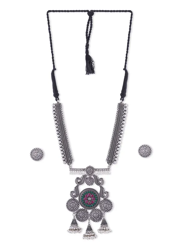 Women_Silver__Maroon_Kundan_Oxidised_Jewellery_Set