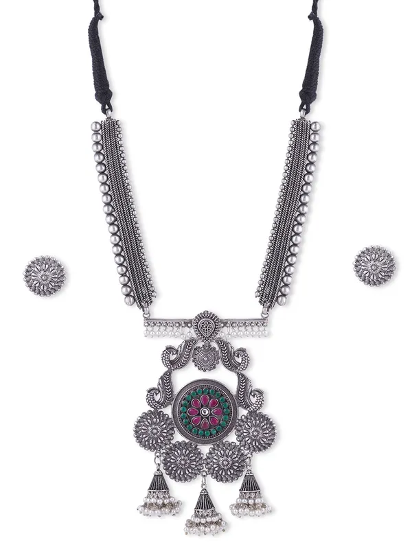 Women_Silver__Maroon_Kundan_Oxidised_Jewellery_Set