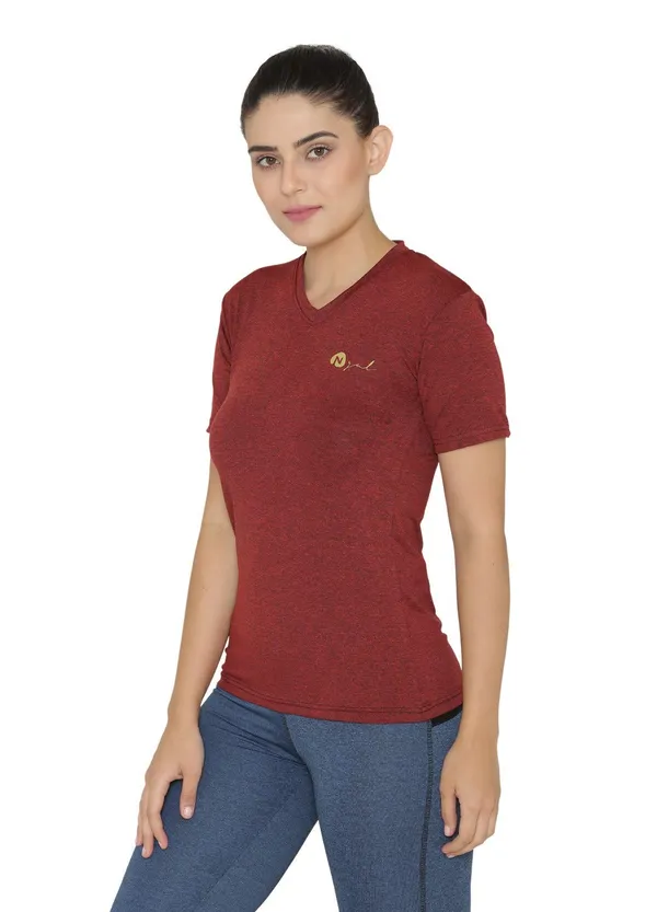 Maroon_Dry_Fit_Athleisure_Tie_Dye_V_Neck_Half_Sleeve_Workout_Yoga_Training_Gym_T-Shirt_For_Women_&_Girls