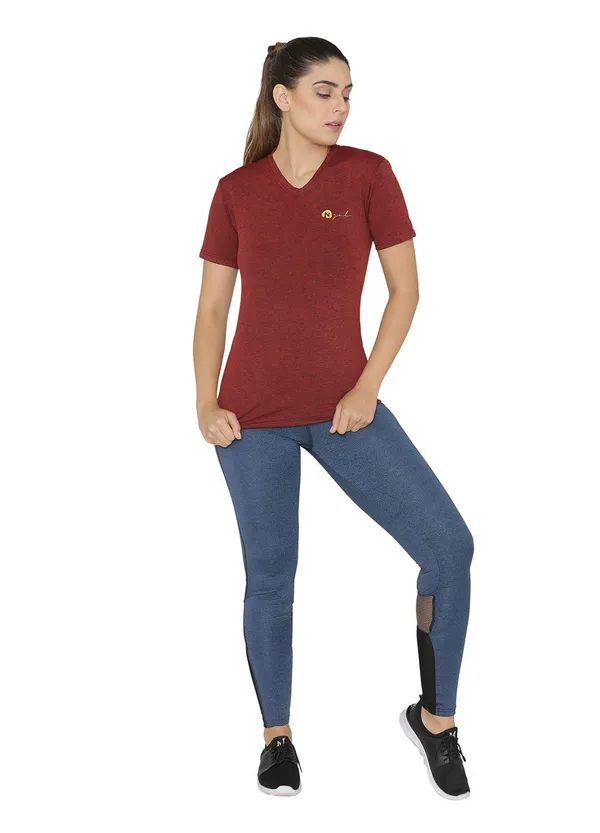 Maroon_Dry_Fit_Athleisure_Tie_Dye_V_Neck_Half_Sleeve_Workout_Yoga_Training_Gym_T-Shirt_For_Women_&_Girls