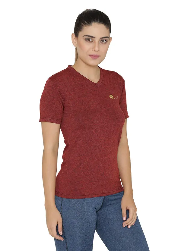 Maroon_Dry_Fit_Athleisure_Tie_Dye_V_Neck_Half_Sleeve_Workout_Yoga_Training_Gym_T-Shirt_For_Women_&_Girls