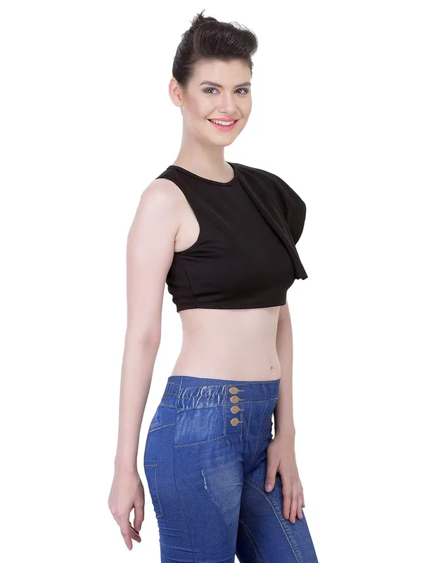 Casual_Crew_Neck_One_Shoulder_Ruffle_Back_Zipper_Sleeveless_Short_Tee_Fancy_Crop_Top_For_Women