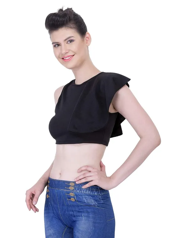 Casual_Crew_Neck_One_Shoulder_Ruffle_Back_Zipper_Sleeveless_Short_Tee_Fancy_Crop_Top_For_Women