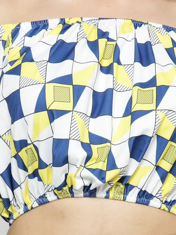 Geometric_Print_Off_Shoulder_Long_Sleeves_Short_Tee_Ruffle_Trim_Casual_Crop_Top_For_Women