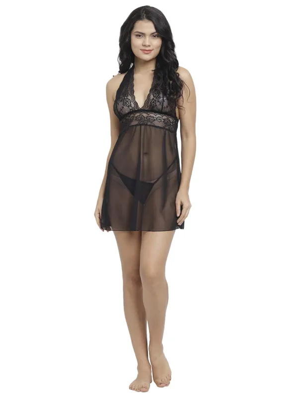 Black_Lycra_Halter_Neck_Babydoll_Nighty_with_Panty_For_Women