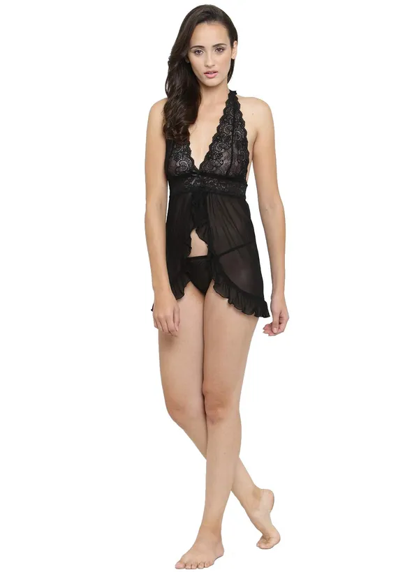 Open_Front_Short_Nighty_Nightwear_Bridal_Babydoll_Dress_For_Women