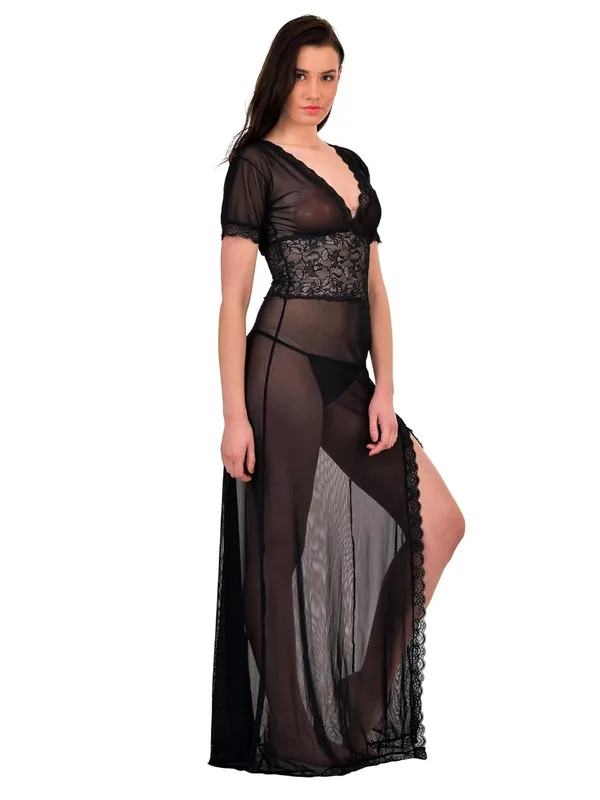 V-Neck_Splicing_Lace_Bridal_Maxi_Gown_Nighty_Night_Dress_Nightwear_For_Women