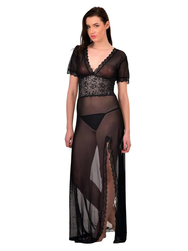 V-Neck_Splicing_Lace_Bridal_Maxi_Gown_Nighty_Night_Dress_Nightwear_For_Women