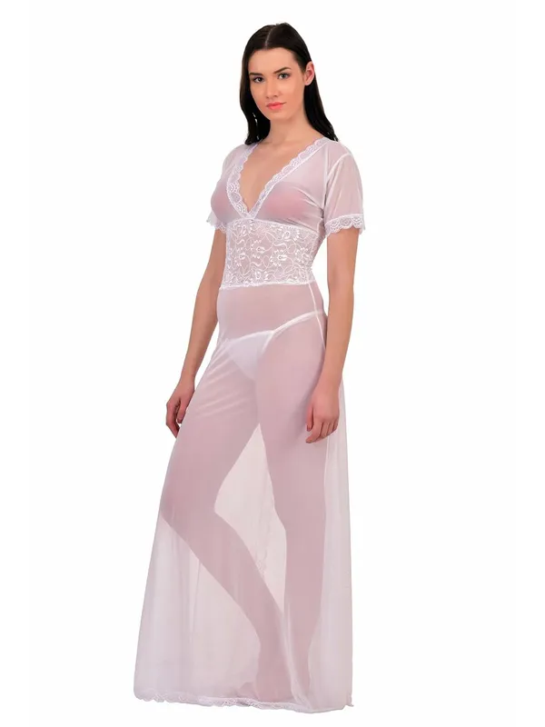 Pink_V-Neck_Splicing_Lace_Bridal_Maxi_Gown_Nighty_Night_Dress_Nightwear_For_Women