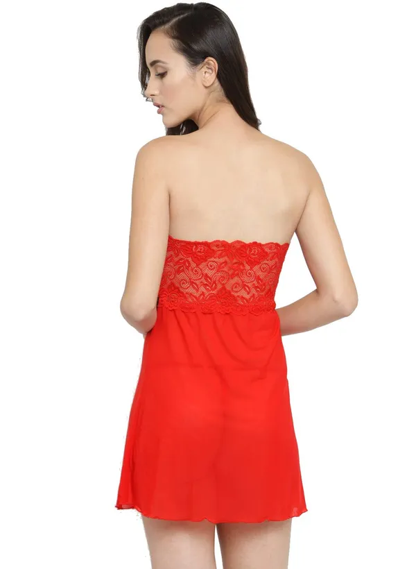 Strapless_Sheer_Lace_Short_Nighty_Nightwear_Bridal_Babydoll_Dress_For_Women