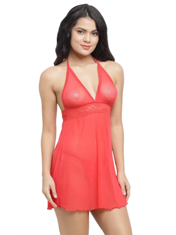 Red_Deep_V_Neck_Short_Nighty_Nightwear_Bridal_Babydoll_Dress_For_Women
