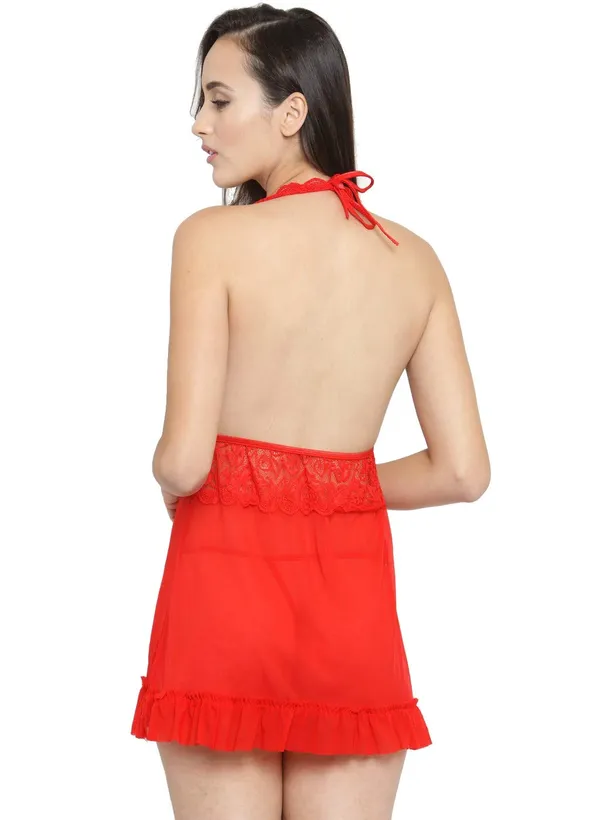 Deep_Halter_Neck_Sheer_Short_Nighty_Nightwear_Bridal_Babydoll_Dress_For_Women
