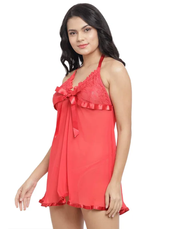 Ribbon_Style_Halter_Neck_Short_Nighty_Nightwear_Bridal_Babydoll_Dress_For_Women