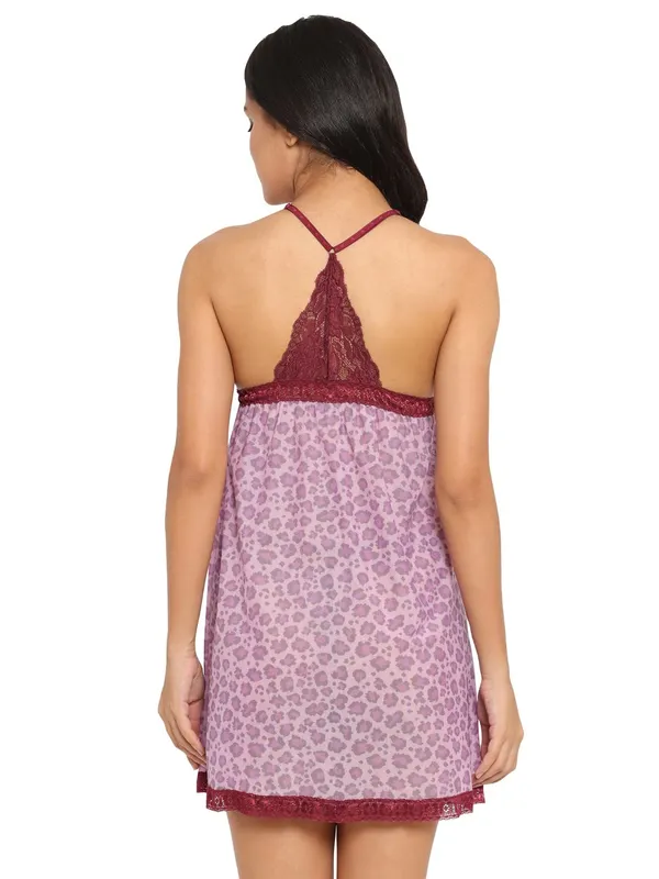 Lace_Leopard_Printed_Short_Nighty_Nightwear_Bridal_Babydoll_Dress_For_Women