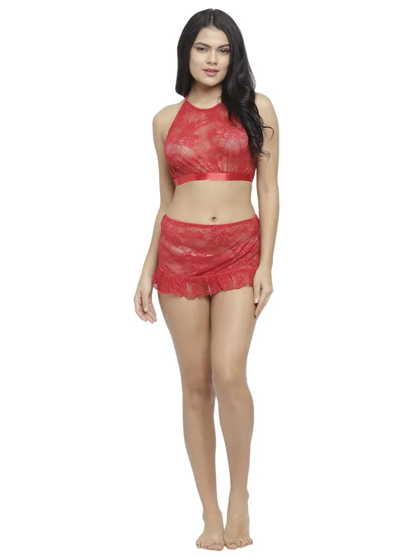 Floral_Lace_High_Neck_Crop_Top_Bra_Short_Skirt_Set_For_Women