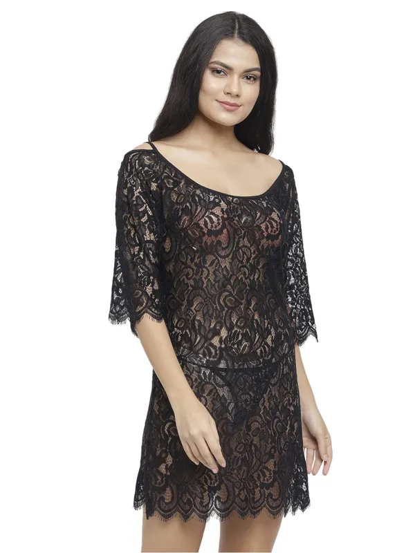 Lace_Knee_Length_Short_Nighty_Nightwear_Bridal_Babydoll_Dress_For_Women
