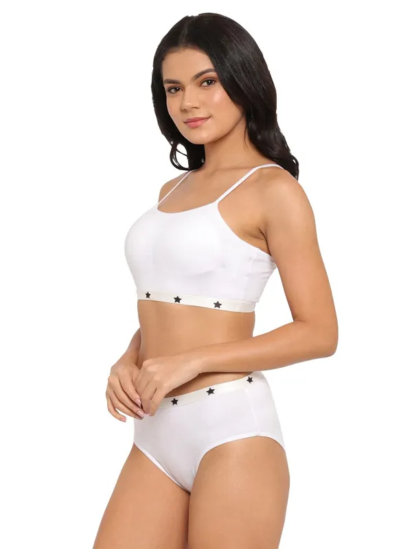 White_Cotton_Star_Print_Bra_Panty_Set_For_Women