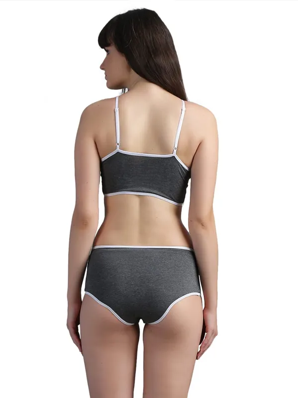 DarkGrey_Cotton_Contrast_Edge_Bralette_Brief_Set_For_Women