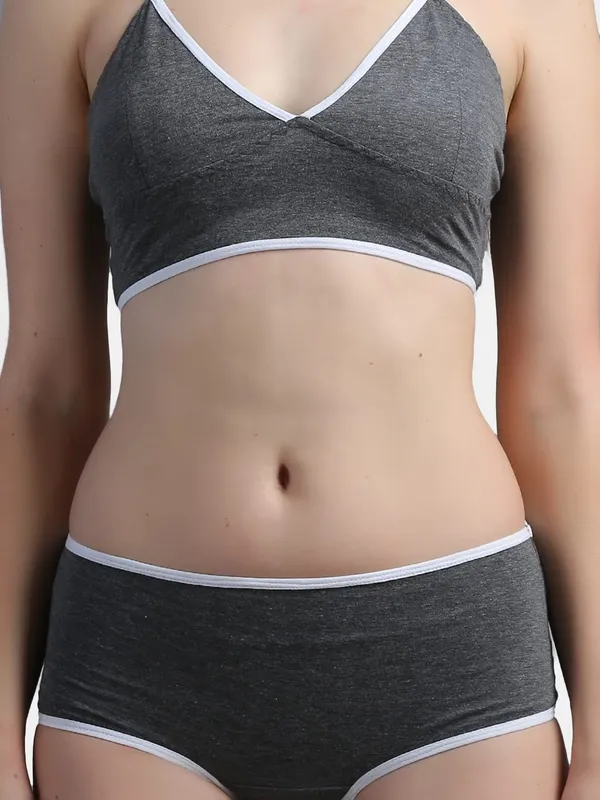 DarkGrey_Cotton_Contrast_Edge_Bralette_Brief_Set_For_Women