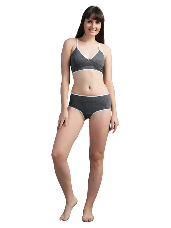 DarkGrey_Cotton_Contrast_Edge_Bralette_Brief_Set_For_Women