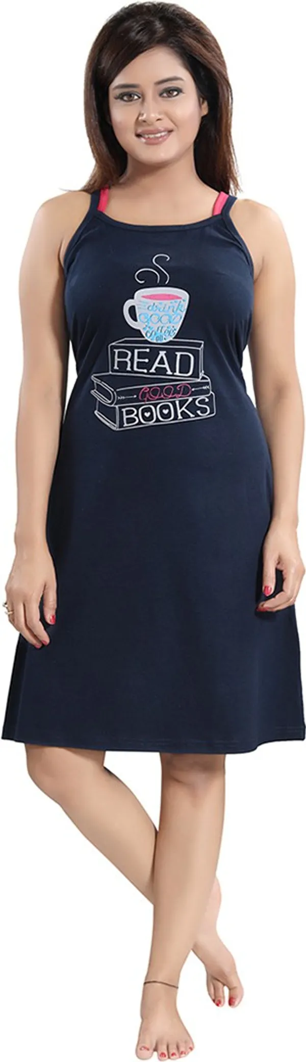 Dark_Blue_Cotton_Blend_Printed_Knee_Length_Night_Dress_For_Women