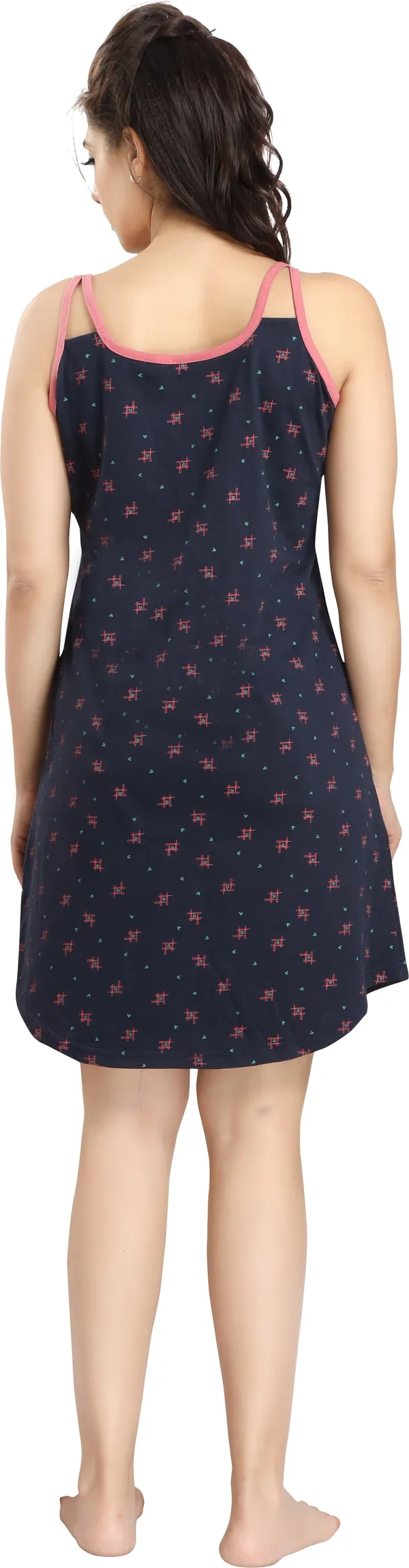 Dark_Blue_Cotton_Blend_Printed_Knee_Length_Nighty_For_Women