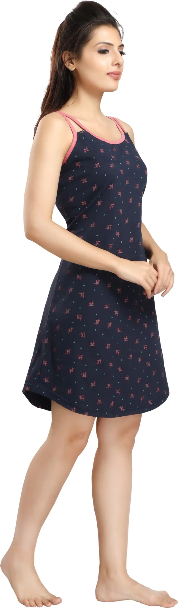 Dark_Blue_Cotton_Blend_Printed_Knee_Length_Nighty_For_Women