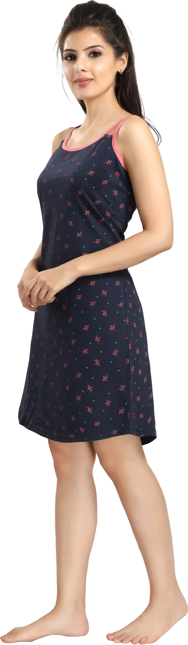 Dark_Blue_Cotton_Blend_Printed_Knee_Length_Nighty_For_Women