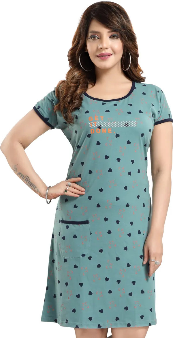 Light_Green_Cotton_Blend_Printed_Knee_Length_Nighty_For_Women