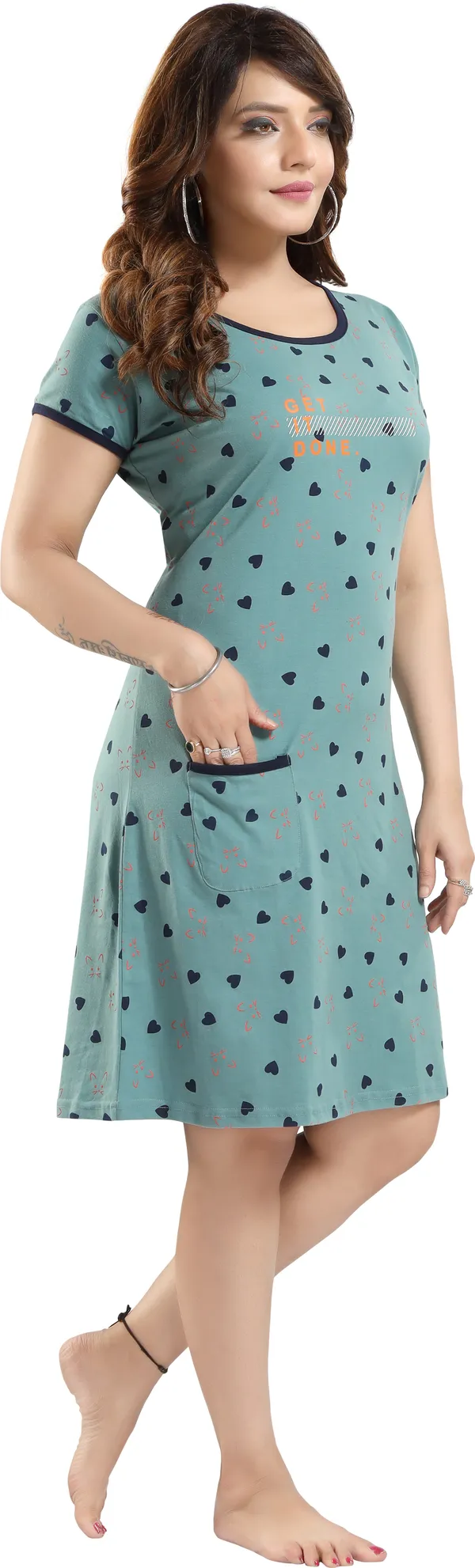 Light_Green_Cotton_Blend_Printed_Knee_Length_Nighty_For_Women