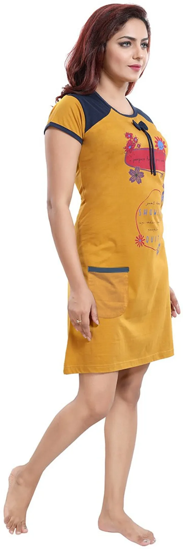 Yellow_Cotton_Blend_Printed_Knee_Length_Nighty_For_Women