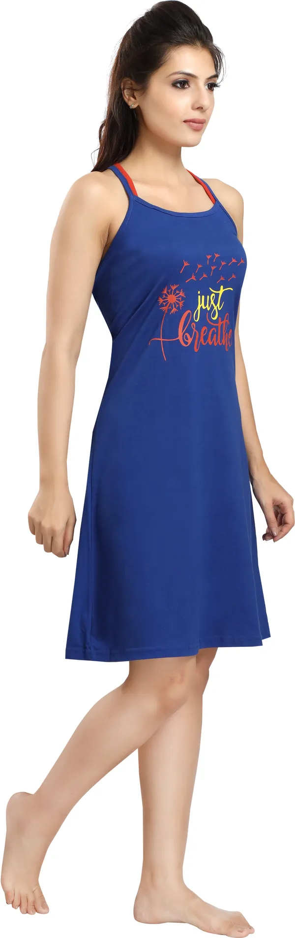 Light_Blue_Cotton_Blend_Printed_Knee_Length_Nighty_For_Women