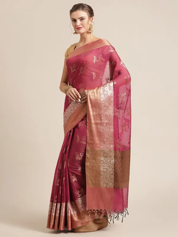 Magenta_Masrise_Cotton/Cotton_Banarasi_Sarees_For_Women