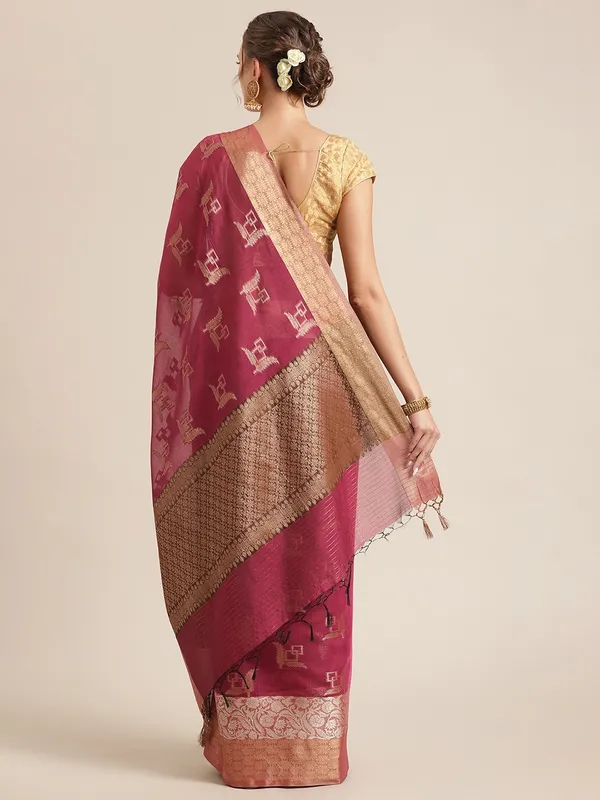 Magenta_Masrise_Cotton/Cotton_Banarasi_Sarees_For_Women