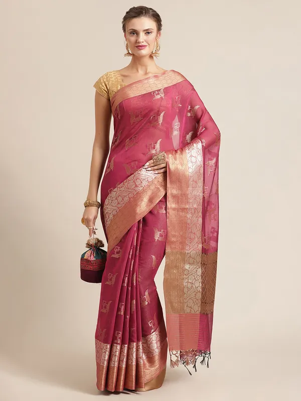 Magenta_Masrise_Cotton/Cotton_Banarasi_Sarees_For_Women