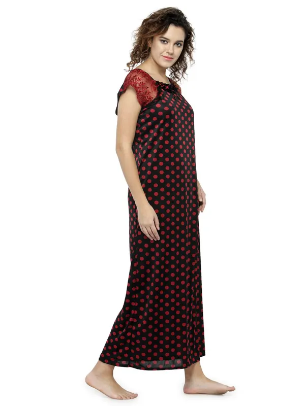 Maroon_Satin_Polka_Print_Maxi_Nighty_Nightgown_For_Women