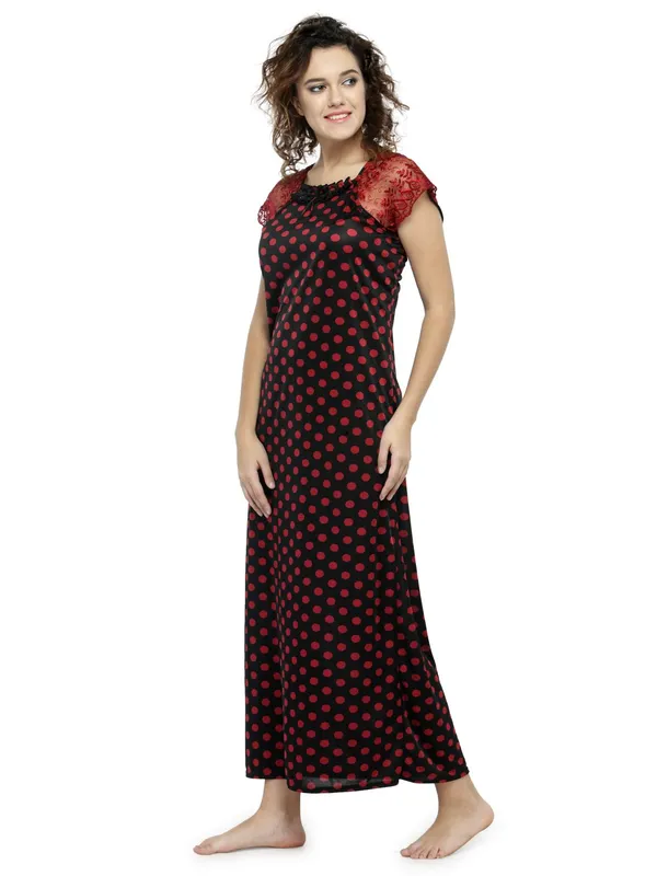 Maroon_Satin_Polka_Print_Maxi_Nighty_Nightgown_For_Women