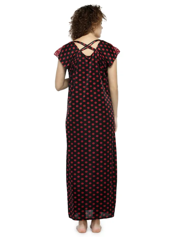 Maroon_Satin_Polka_Print_Maxi_Nighty_Nightgown_For_Women