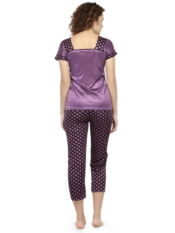 Purple_Satin_Polka_Print_Pyjama_Set_Nightsuit_For_Women